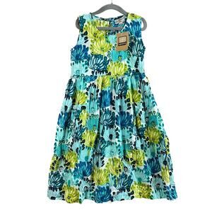 NWT Apsara Blue Green Dress Tie Waist Sleeveless Girls 10